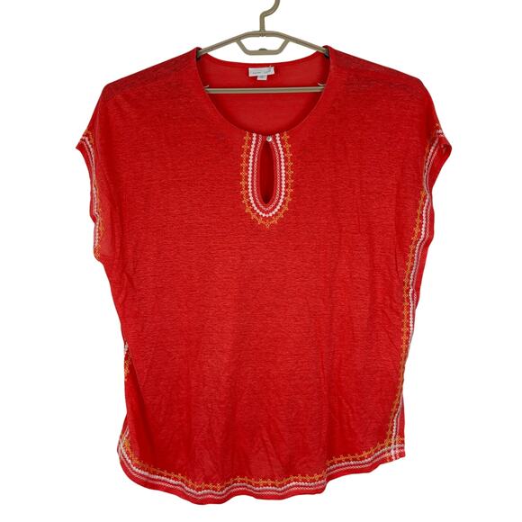 J. Jill Love Linen XL Petite Embroidered tunic top Red-Orange coastal beach - Picture 1 of 7